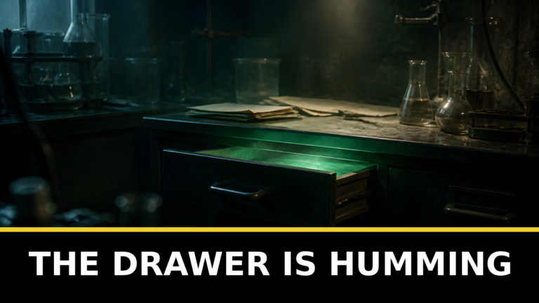 A glowing laboratory drawer in a strange science lab.